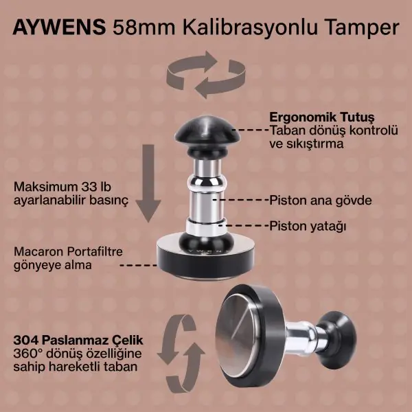 Aywens Kalibrasyonlu Kahve Tamper
